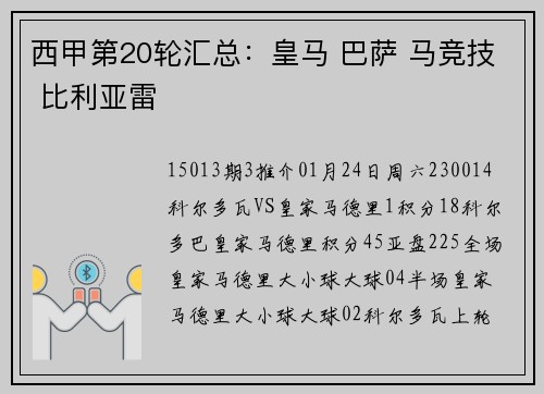西甲第20轮汇总：皇马 巴萨 马竞技 比利亚雷